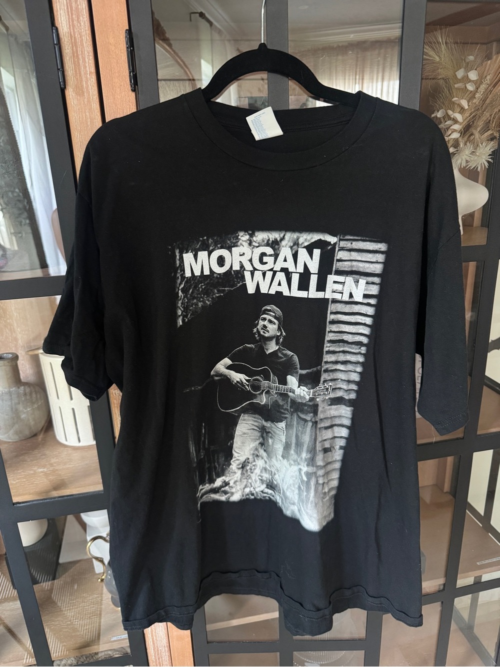 Morgan Wallen concert tour graphic tee guitar acoustic b&w short sleeve tshirt